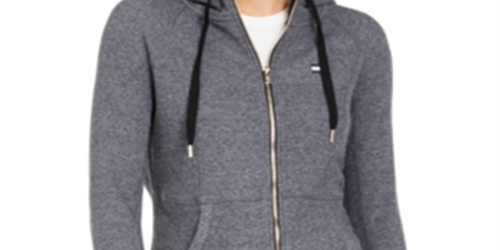 Tommy Hilfiger Women's Sport Waffle Knit Zippered Hoodie Gray Size XL