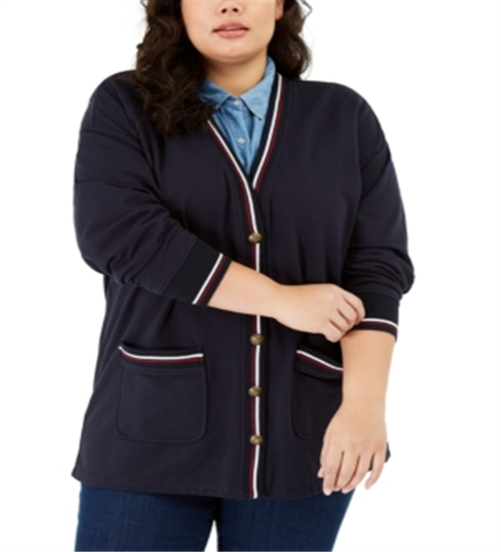 Tommy Hilfiger Women's Long Sleeve Open Cardigan Top Blue Size 0X