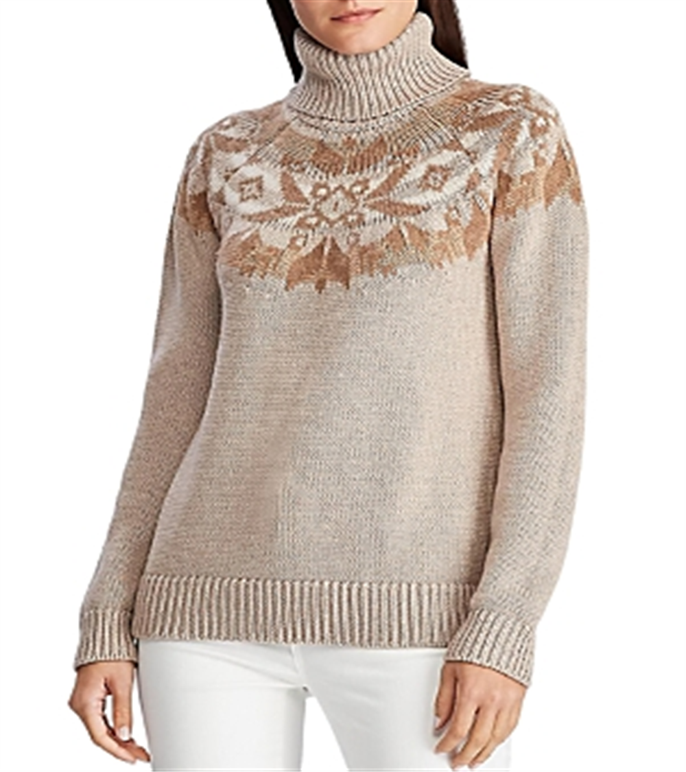 Ralph Lauren Women's Fair Isle Turtleneck Sweater Brown Size X-Small