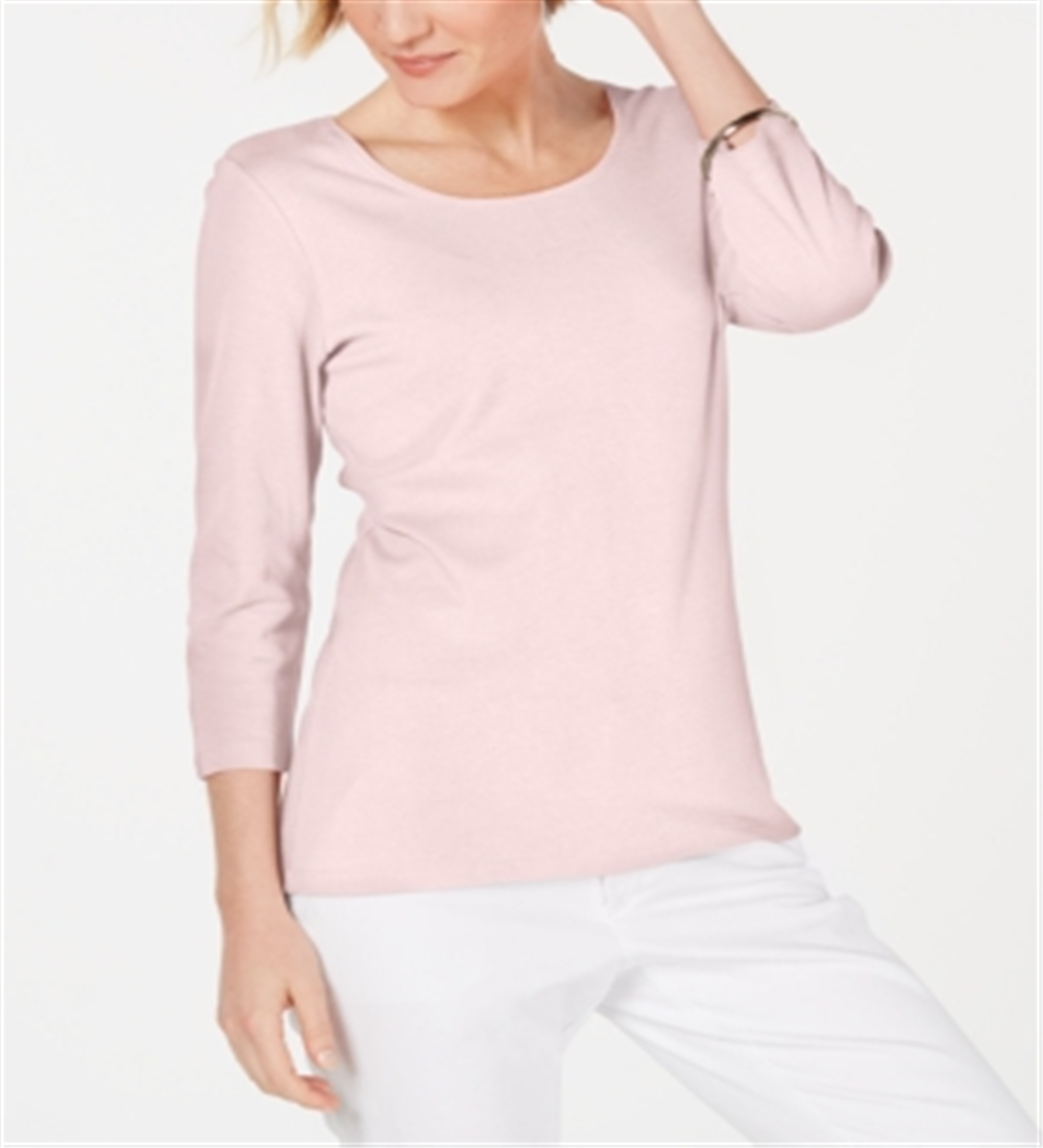 Karen Scott Women's Cotton Scoop-Neck Top  Pink Size XL