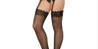 Dreamgirl Girl's Fishnet Thigh High with Lace Top Black Size 0-Small