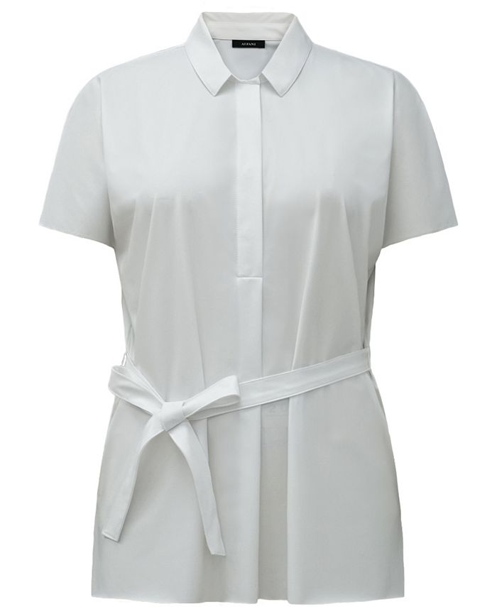 Alfani Women's Tie Waist Collared T-Shirt White Size M