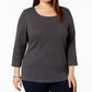 Karen Scott Women's Plus Cotton Scoop Neck Top White Size 3X