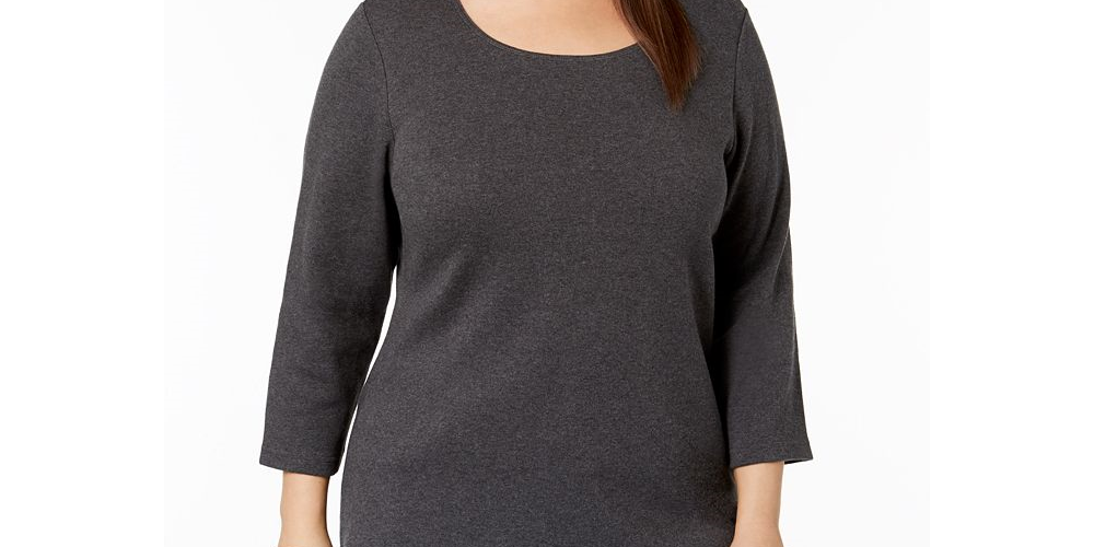 Karen Scott Women's Plus Cotton Scoop Neck Top White Size 3X