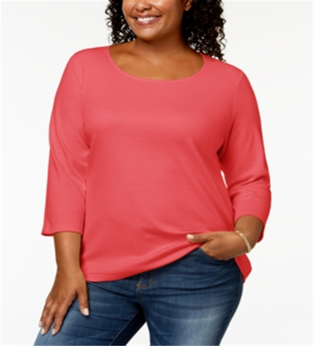 Karen Scott Women's Plus Cotton Scoop Neck Top White Size 3X