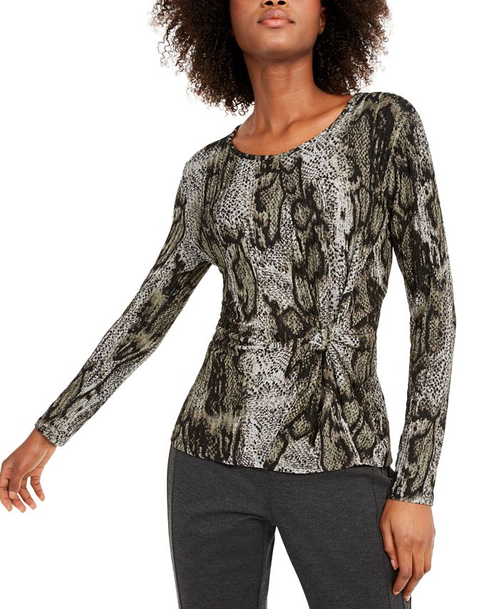 INC International Concepts Women's Animal Print Twist Front Top -Green Size XX-Large