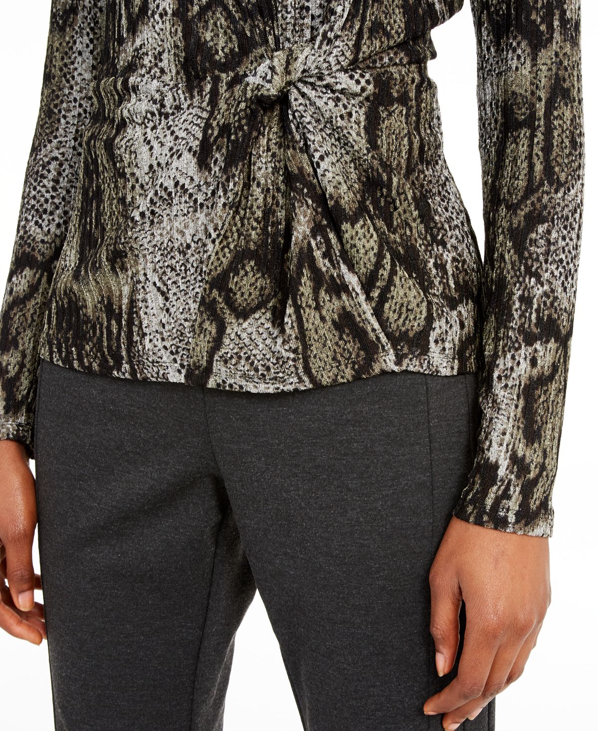 INC International Concepts Women's Animal Print Twist Front Top -Green Size XX-Large