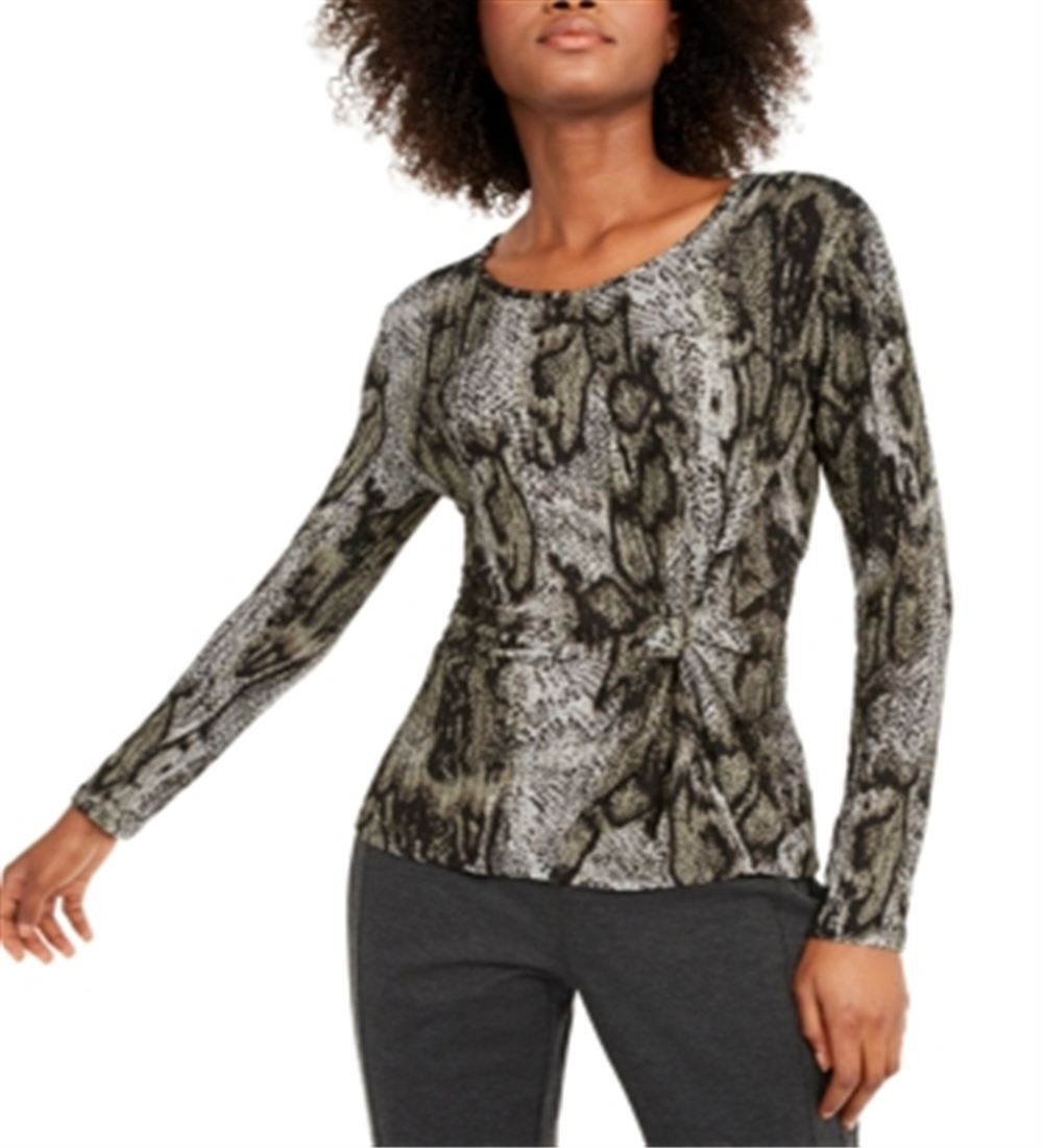 INC International Concepts Women's Animal Print Twist Front Top -Green Size XX-Large