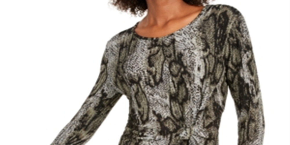 INC International Concepts Women's Animal Print Twist Front Top -Green Size XX-Large