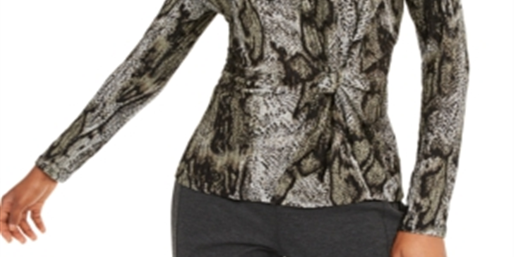 INC International Concepts Women's Animal Print Twist Front Top -Green Size XX-Large