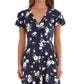 BCX Women's Stretch Tie Floral Flutter Sleeve Surplice Neckline Above the Knee Wear to Work Fit Flare Dress Blue Size Medium
