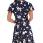 BCX Women's Stretch Tie Floral Flutter Sleeve Surplice Neckline Above the Knee Wear to Work Fit Flare Dress Blue Size Medium
