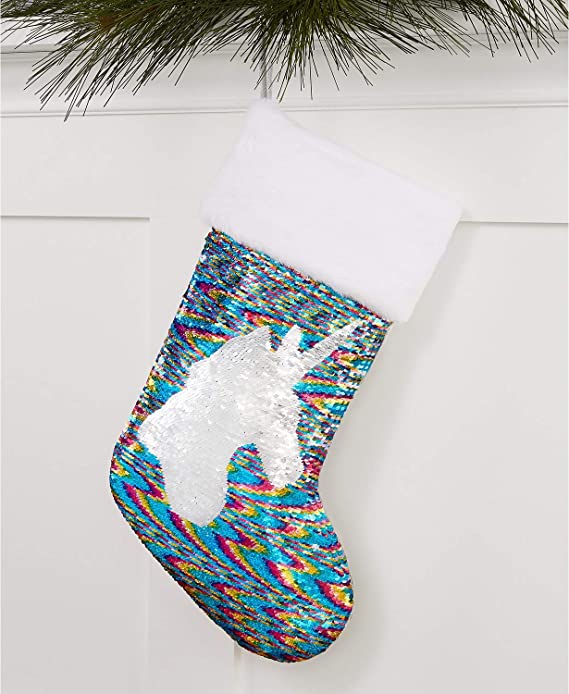 Holiday Lane Women's Sequin Unicorn Stocking Socks Gray One Size
