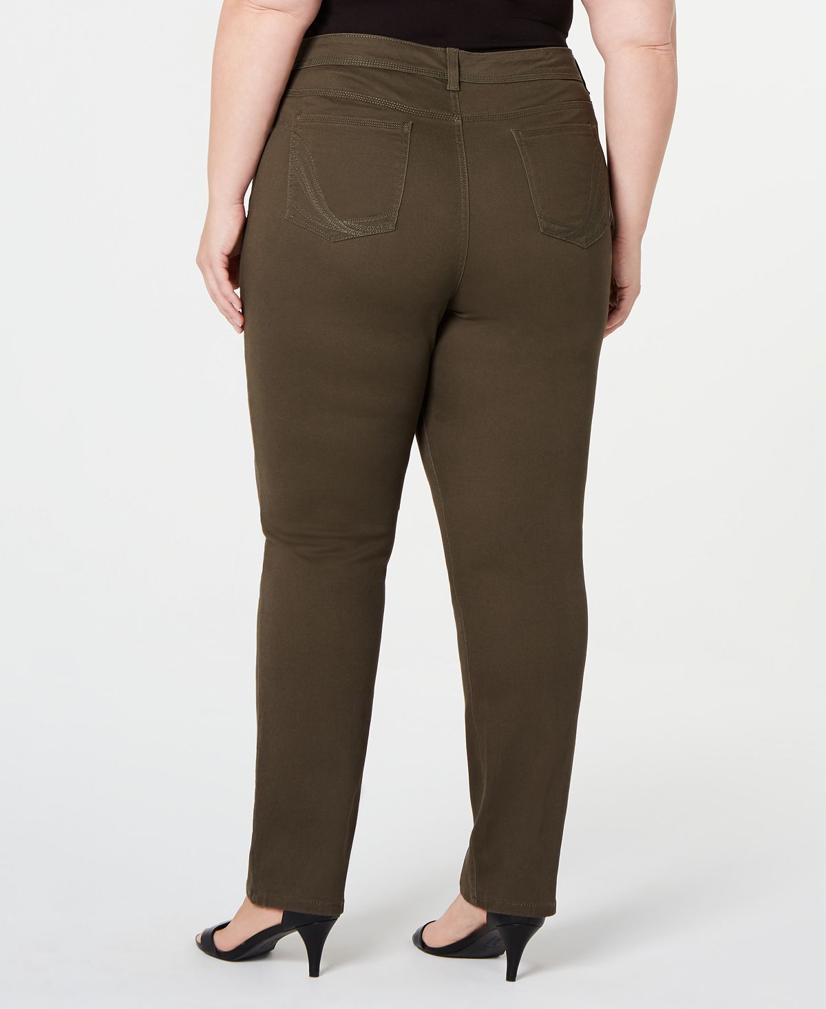 Style & Co Women's Plus Tummy Control Straight Leg Jeans Green Size 14W