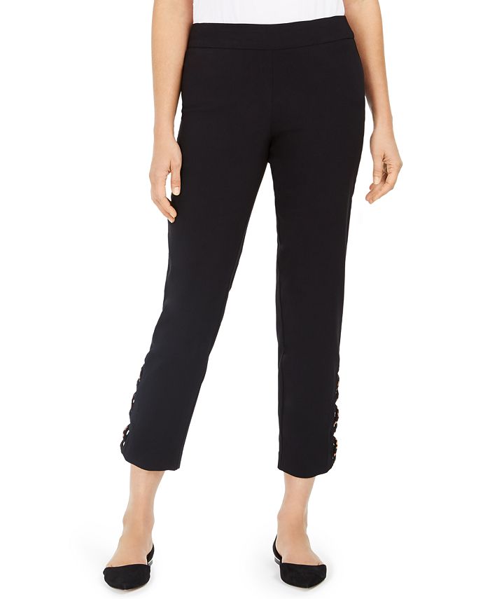 JM Collection Women's Tummy Control Leopard Ladder Hem Ankle Pants Black Size -XS