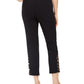 JM Collection Women's Tummy Control Leopard Ladder Hem Ankle Pants Black Size -XS
