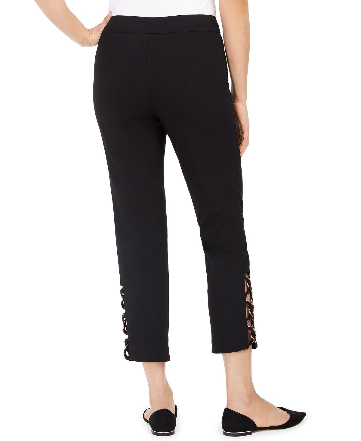 JM Collection Women's Tummy Control Leopard Ladder Hem Ankle Pants Black Size -XS