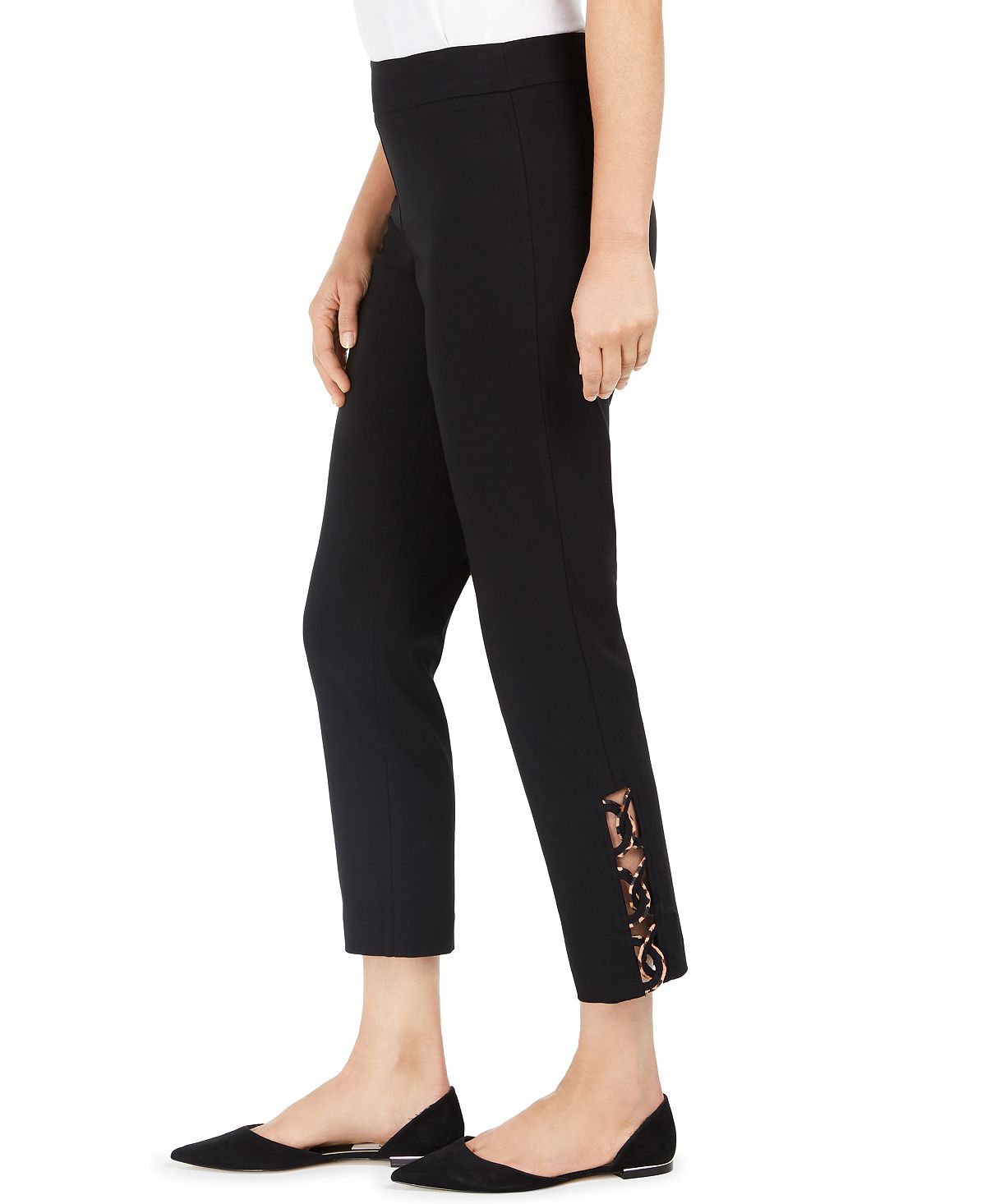 JM Collection Women's Tummy Control Leopard Ladder Hem Ankle Pants Black Size -XS