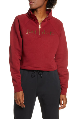 Nike Women's Funnel Half Zip Shine Cotton Jimmy Jazz Sweatshirt Red Size Small