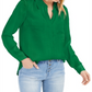 INC Women's Blouse Bright Pine Button-Front Solid Green Size Medium