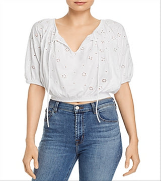 French Connection Women's Santoline Eyelet Pattern Cropped Top -White Size L