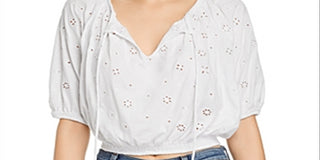 French Connection Women's Santoline Eyelet Pattern Cropped Top -White Size L