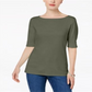Karen Scott Women's  Petite Elbow-Sleeve Top  Green Size Petite M