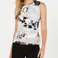 Calvin Klein Women's Sleeveless Floral Patchwork Blouse Gray Size Petite M