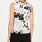 Calvin Klein Women's Sleeveless Floral Patchwork Blouse Gray Size Petite M