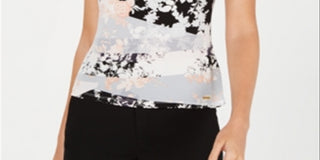 Calvin Klein Women's Sleeveless Floral Patchwork Blouse Gray Size Petite M