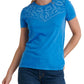 Lucky Brand Women's Embroidered Yoke Neck Tee Princess Blue Size Medium