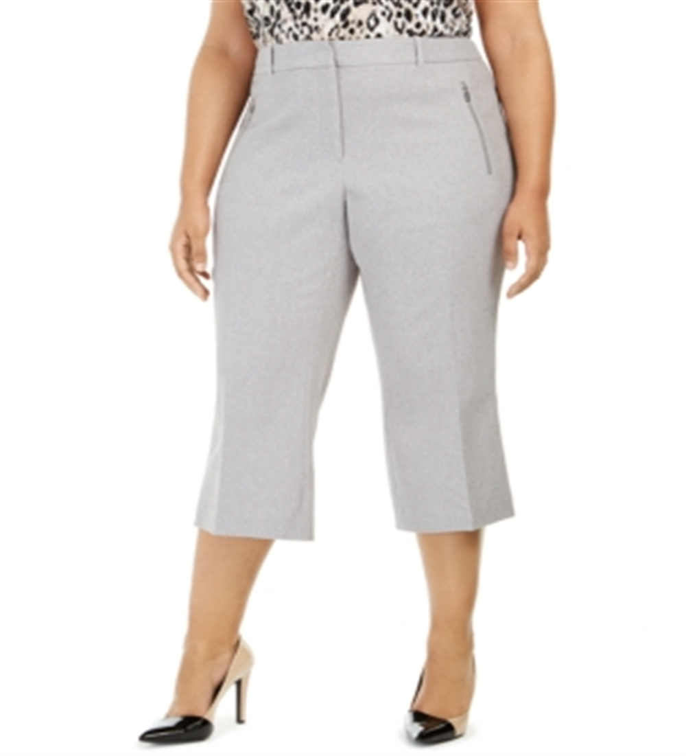 Calvin Klein Women's Plus Zipper Pocket Cropped Twill Pants Gray Size 24W