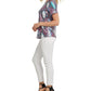 DKNY Womens Sequined Animal Print Short Sleeve Jewel Neck Top Blue Size XL