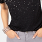 INC International Concepts Women's Embellished T-Shirt Black Size Petite