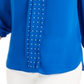JM Collection Women's Solid Studded Pleated Blouse Blue Size Medium
