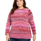Style & Co Women's Printed Long Sleeve Crew Neck Blouse Sweater Blue Size 1X