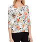 JM Collection Women's Floral Print Top White Size Petite M
