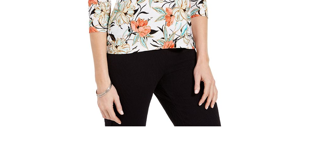 JM Collection Women's Floral Print Top White Size Petite M