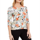JM Collection Women's Floral Print Top White Size Petite M