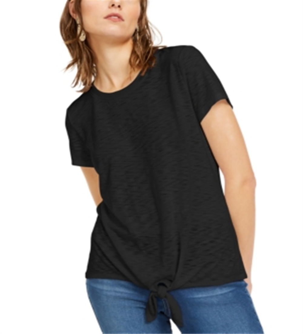 INC International Concepts Women's Tie Front T-Shirt Black Size Petite Small