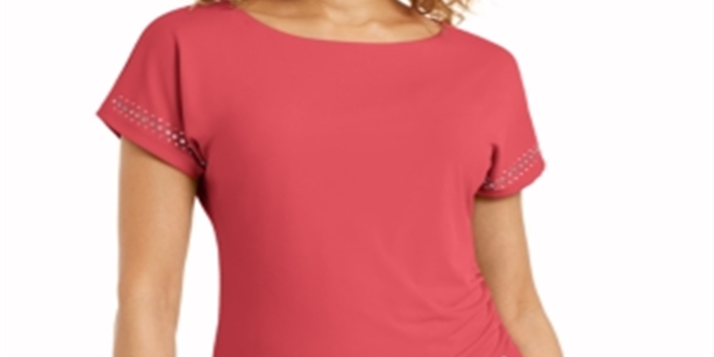 JM Collection Women's Embellished Ruched Side Tie Top Pink Size Medium