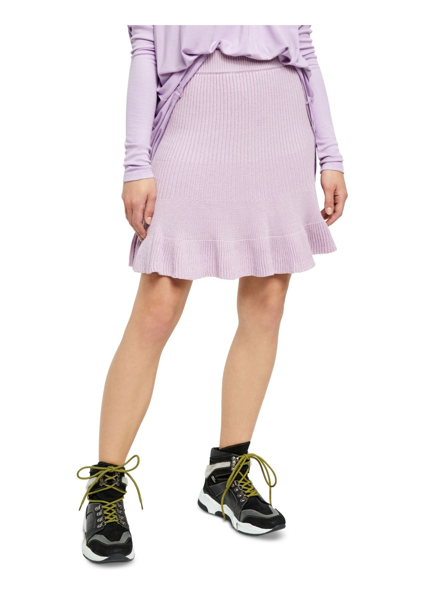 Free People Women's Ribbed Ruffled Trim Skirt Purple Size Medium