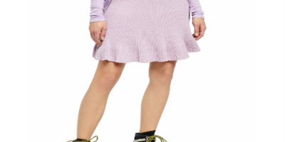 Free People Women's Ribbed Ruffled Trim Skirt Purple Size Medium