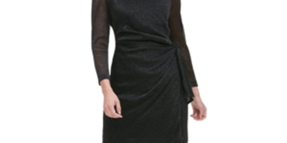 Tommy Hilfiger Women's Belted Heather Long Sleeve Jewel NeckCocktail Dress Gray -Size 4