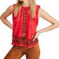 Free People Women's Printed Sleeveless Crew Neck Top Red Size Large