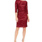 Jessica Howard Women's Sequined Long Sleeve Jewel Neck Knee Length Sheath Party Dress Red Size 14 Petite