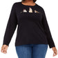 Karen Scott Women's Plus Caroling Dog Festive Lights Christmas Top Black Size 0X