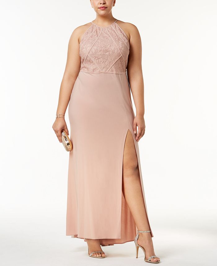 Morgan & Co. Women's Plus Lace Oerlay Glitter Evening Dress Brown Size 18W