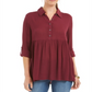 Style & Co Women's Roll Sleeve Oversized Shirt Red Size XX-Large