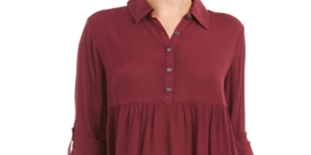 Style & Co Women's Roll Sleeve Oversized Shirt Red Size XX-Large